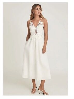 New! REISS Crochet Lace Midi Dress in White